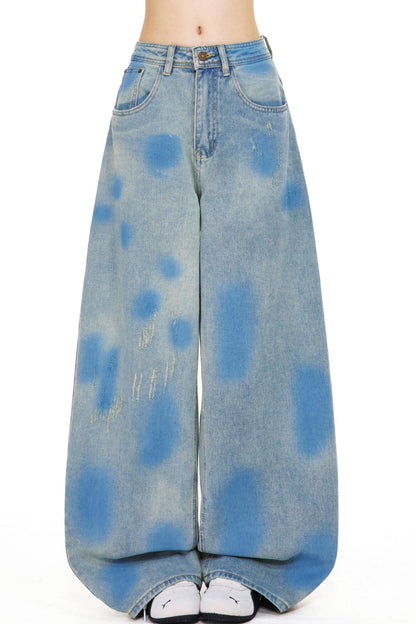 Marble Wash Wide Leg Denim Pants