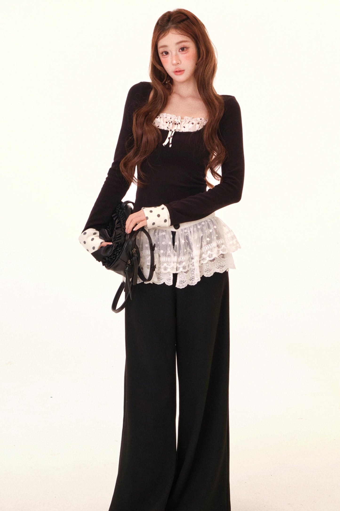 Polka Dot Fleece Lined Blouse + Pants