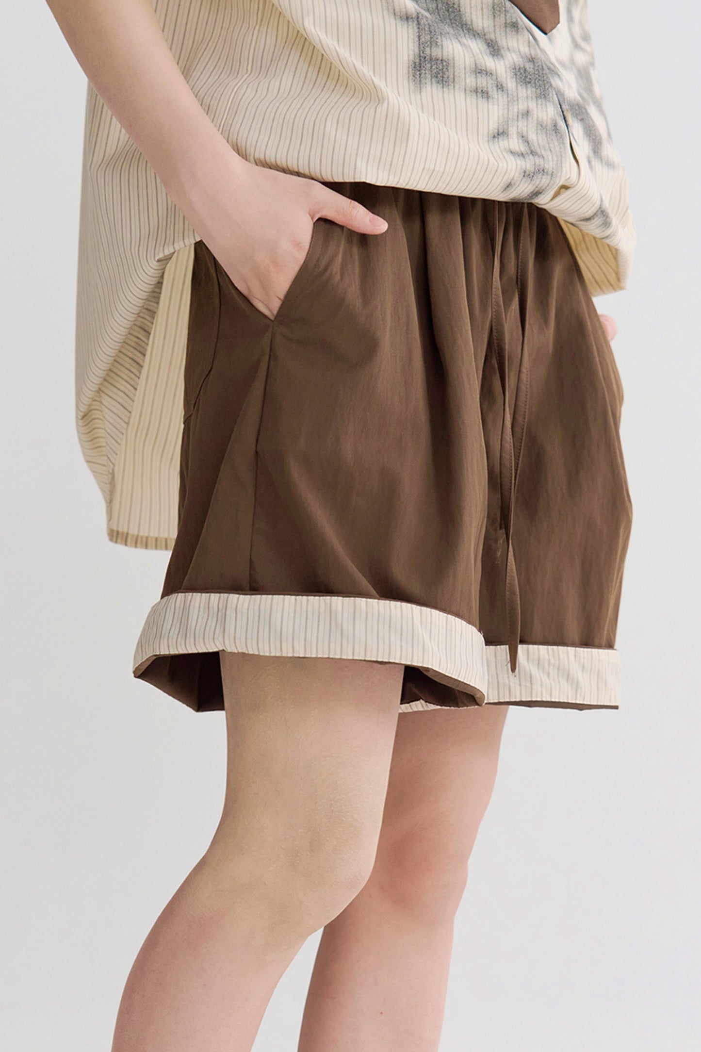 ハイウエストカラーブロックハーフパンツ