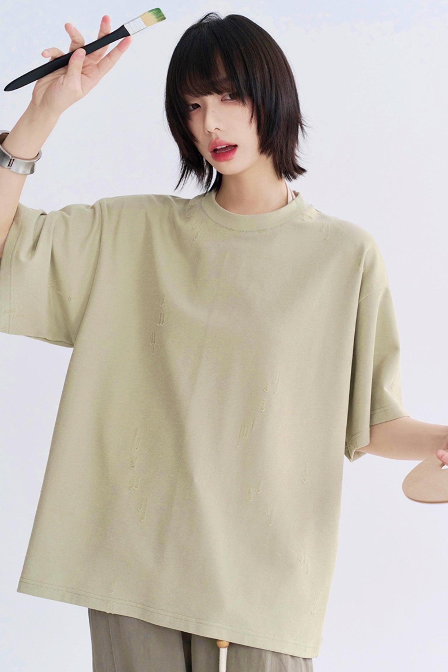 ルーズフィットソリッドカラーティーシャツ