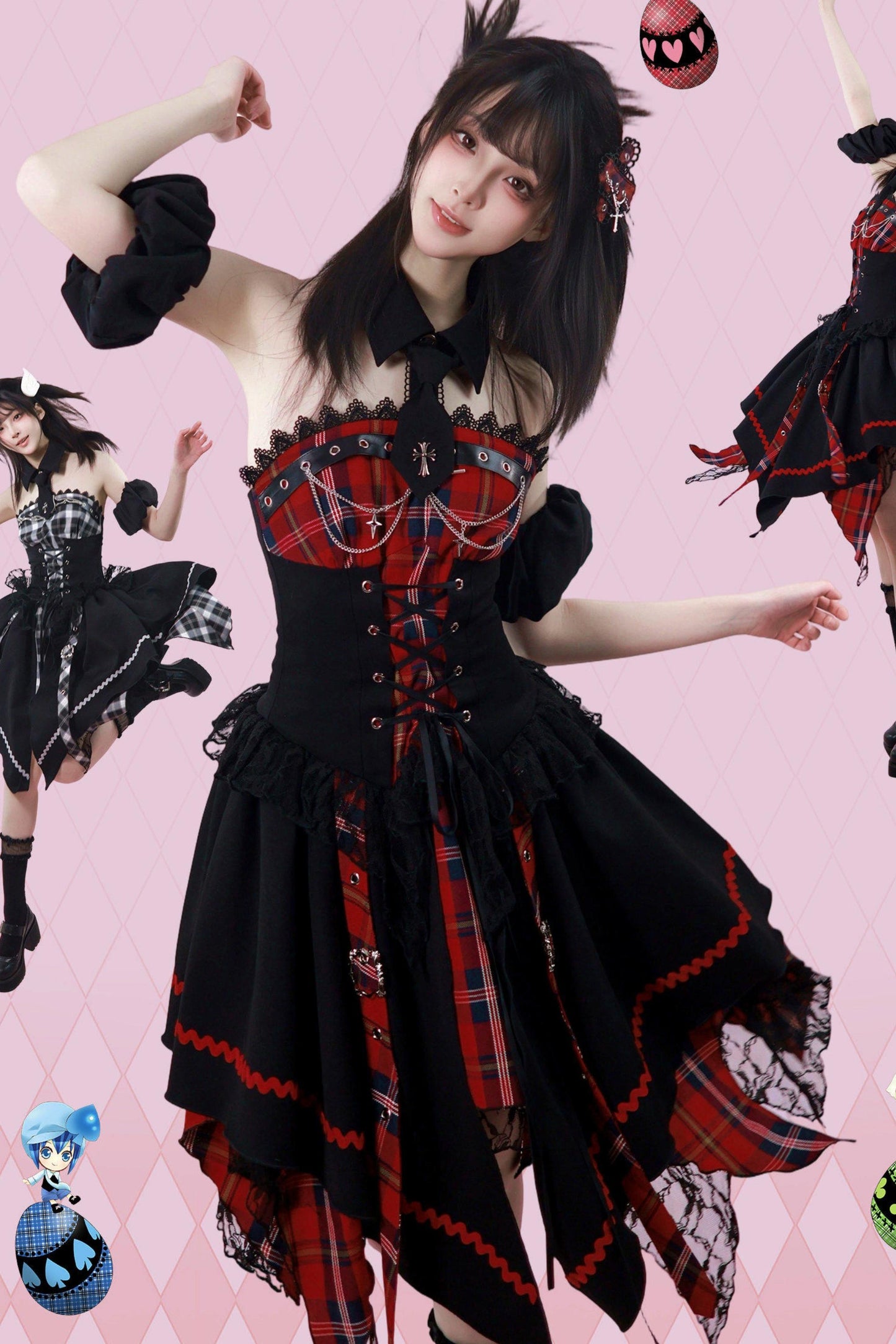 Robe punk gothique subculturelle à carreaux