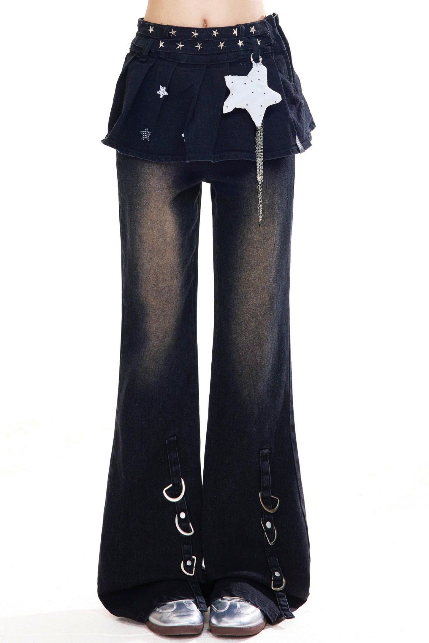 Retro Black Star Flared Pants