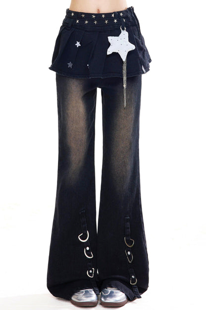 Retro Black Star Flared Pants