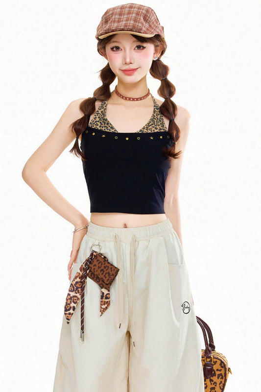 レオパードプリントパッチワークキャミソール