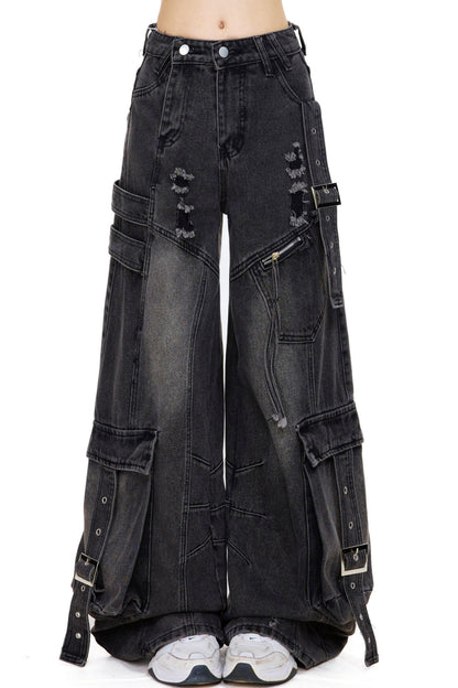 High Street Wash Wide Denim Pants
