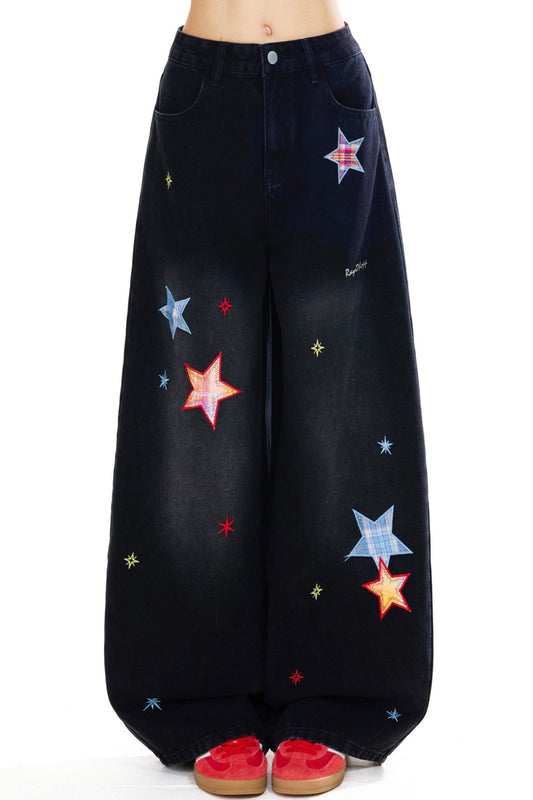 Retro Star Patch Denim Pants