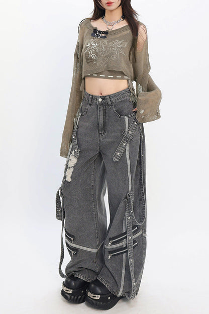 Decadent Punk Strap Denim Pants