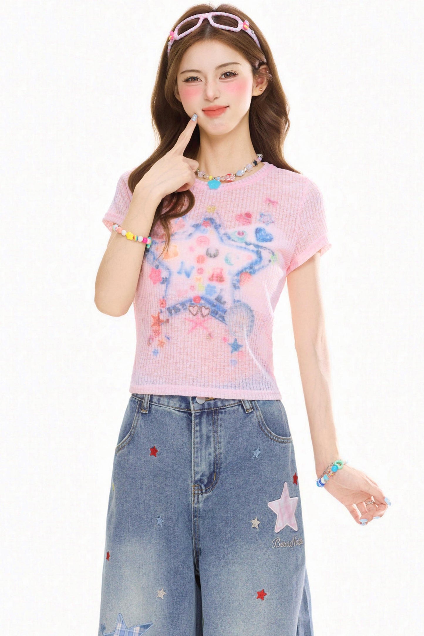 グラフィティペインテッドスリムフィットトップス