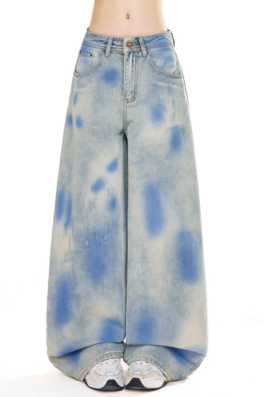 Marble Wash Wide Denim Pants