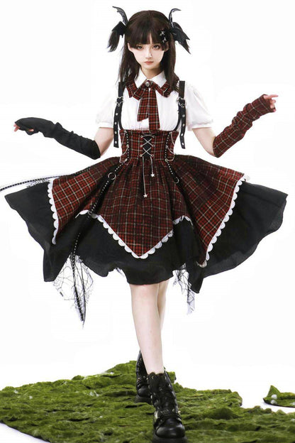 Gothic-Schulidol-Lolita-Trägerrock + Hemd + Ärmel