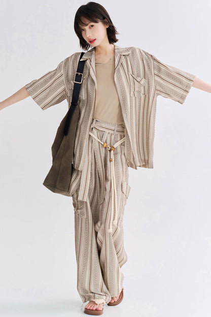 レトロプリントショートスリーブシャツセットアップ