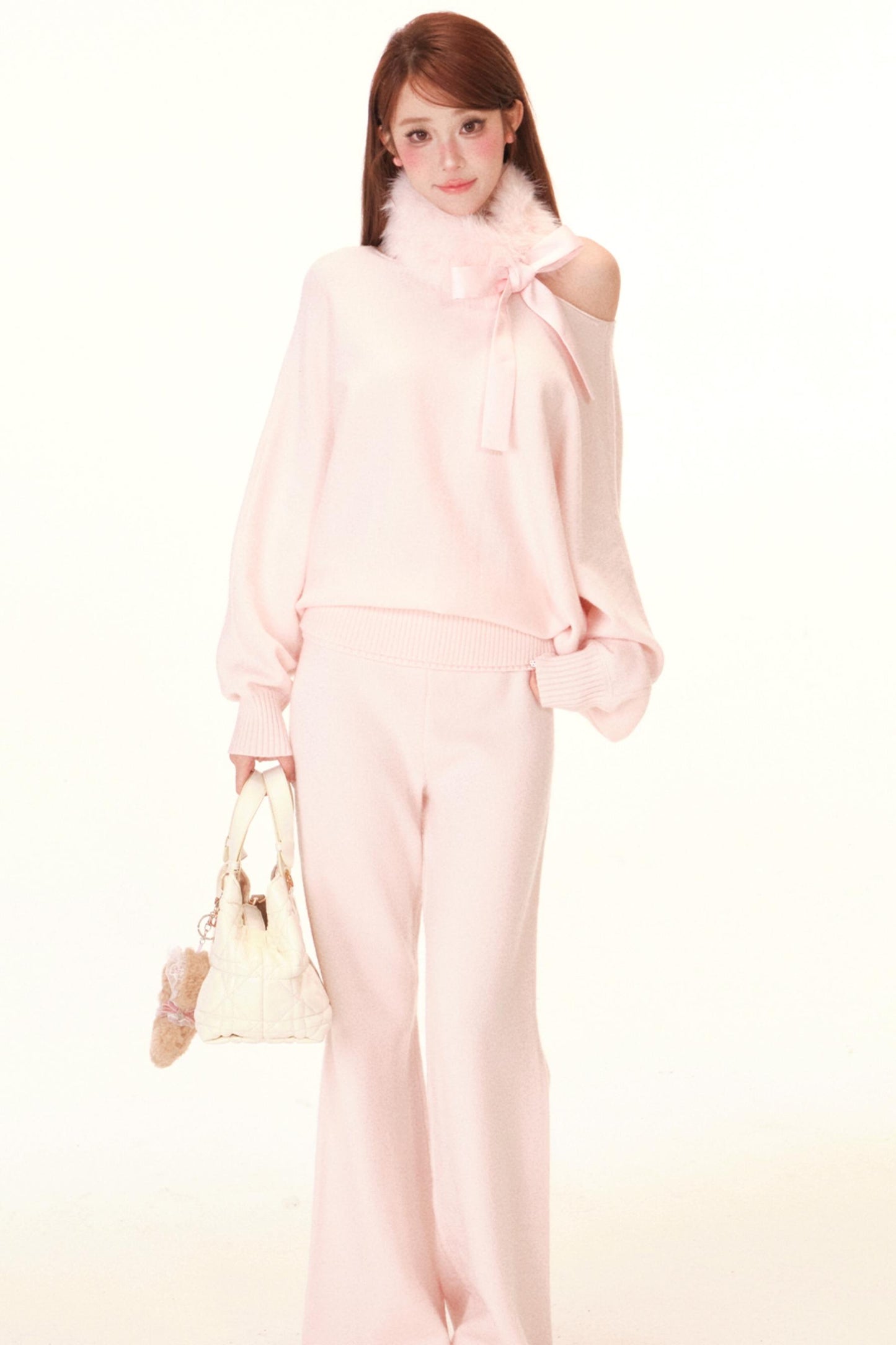 スイートオフショルダートップス+パンツ+スカーフ