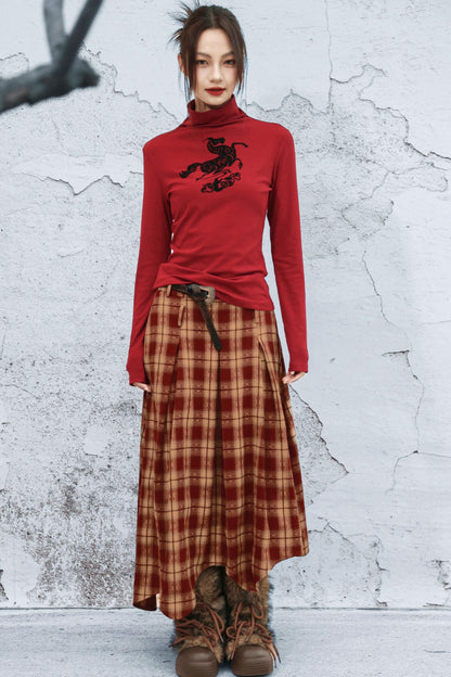 ダブルウエスティッドプラッドスカート