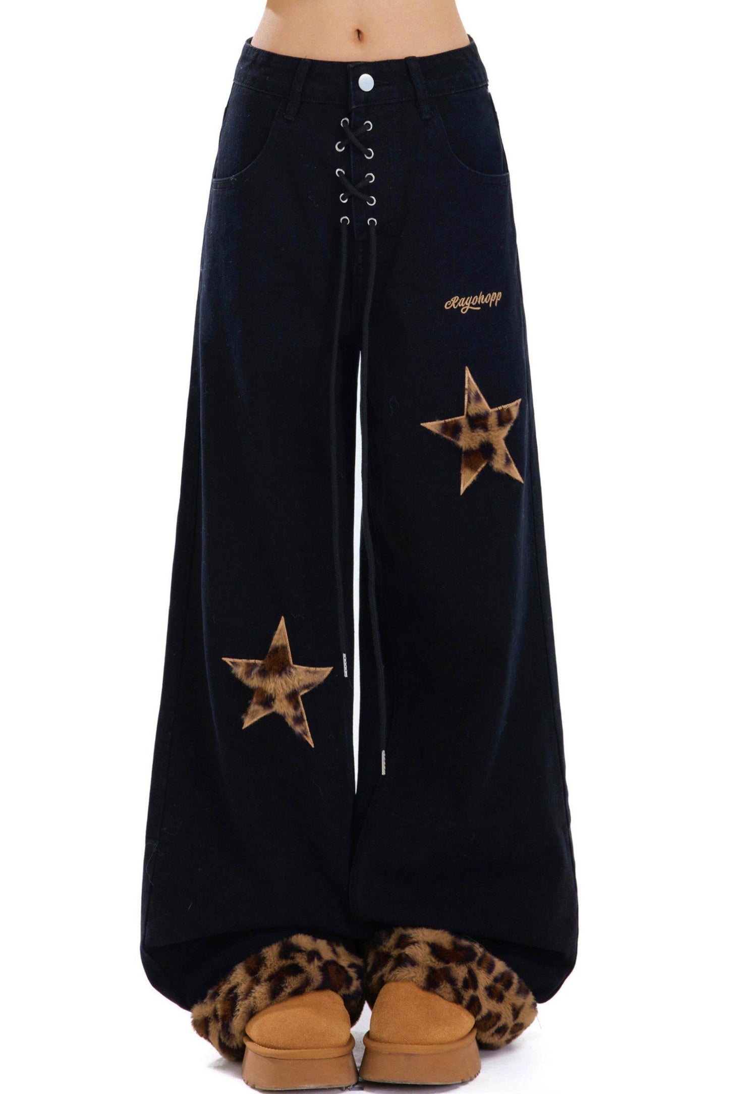 Leopard Star Wide Denim Pants