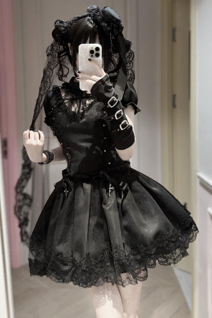 Gothic Doll Dress Adorned with Crosses