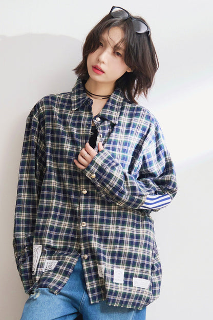 ルーズフィットチェックロングスリーブシャツ