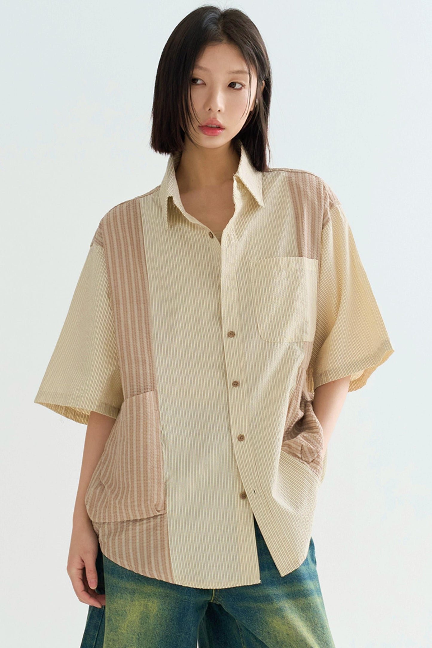 colorblock spliced shirt