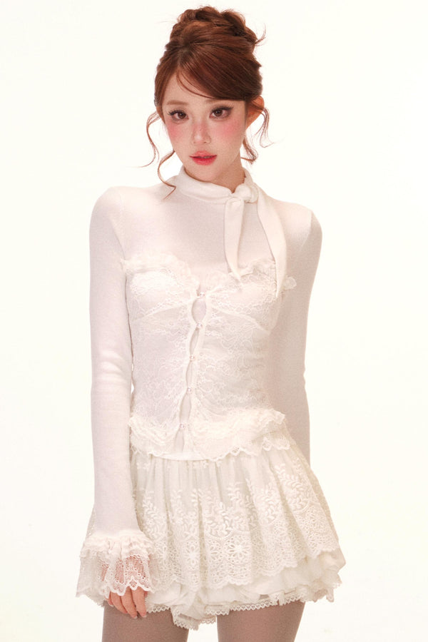 Lace-Trim Cape Coat + Top + Scarf