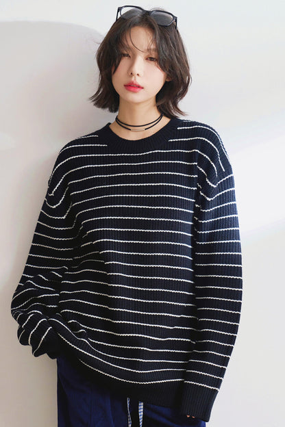 シンプルストライプオータムセーター