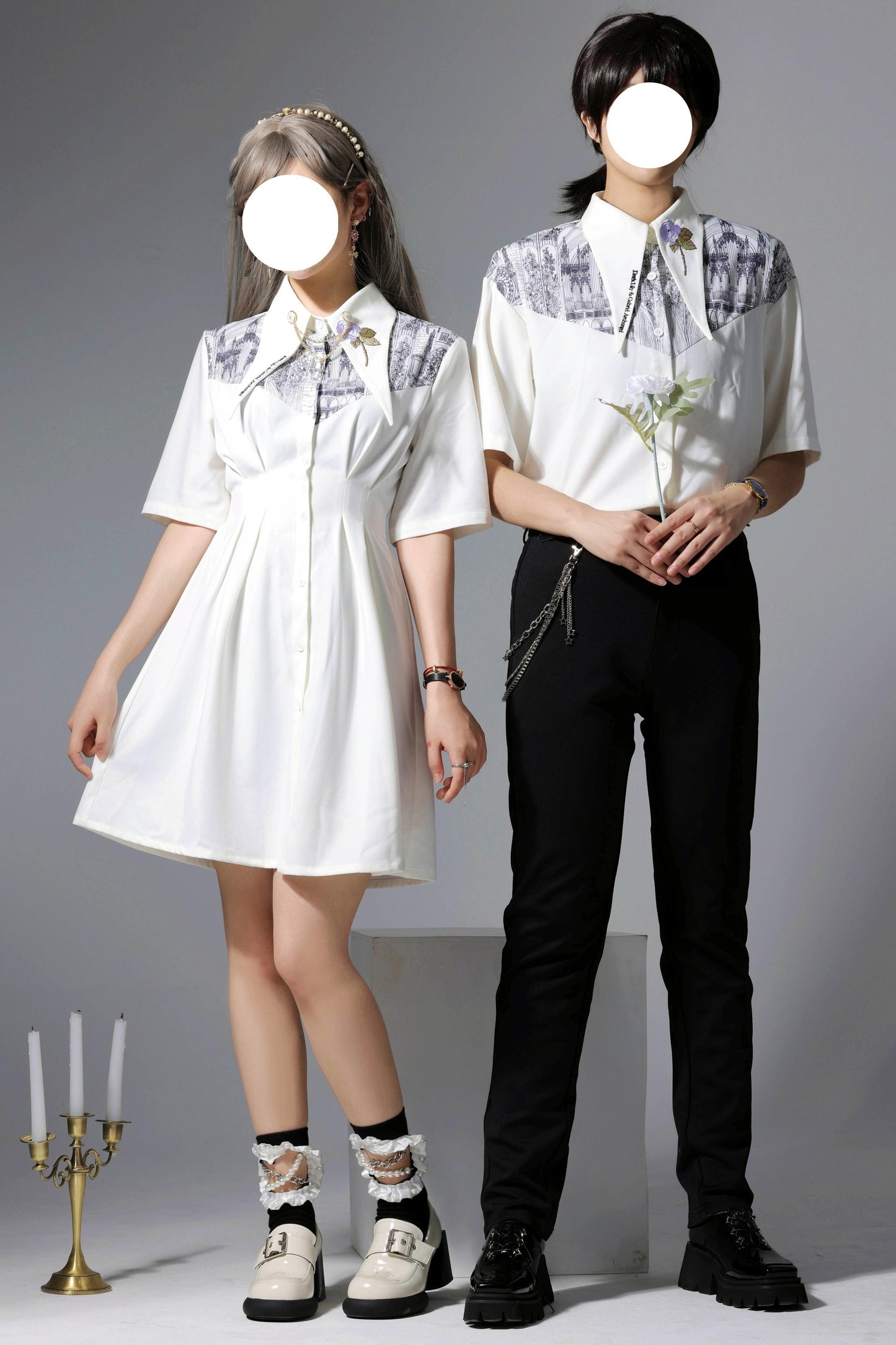 Gothic Arch Print Big Collar Design Shirt