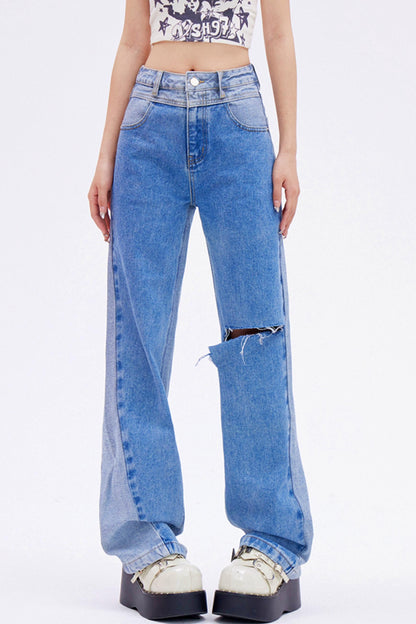 High Waist Color Block Jeans