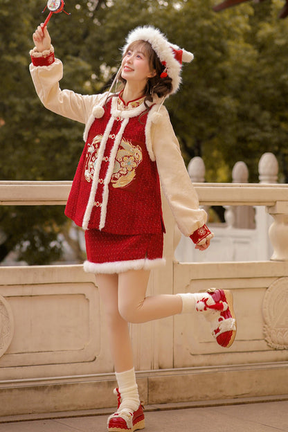 Chinese Red A-Line Skirt