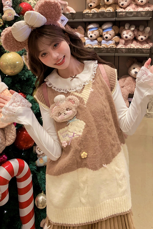 スウィートベアエンブロイダードニットベスト+カーディガン