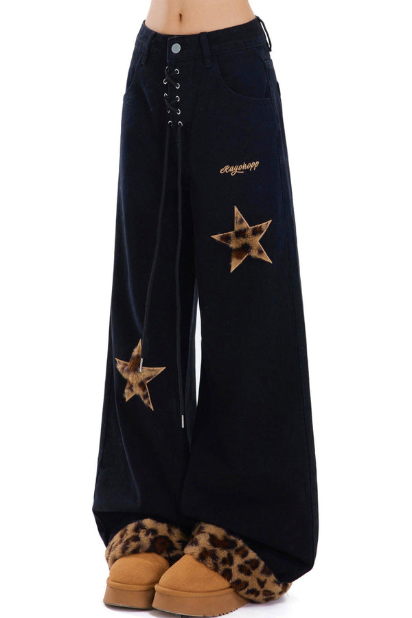 Leopard Star Wide Denim Pants