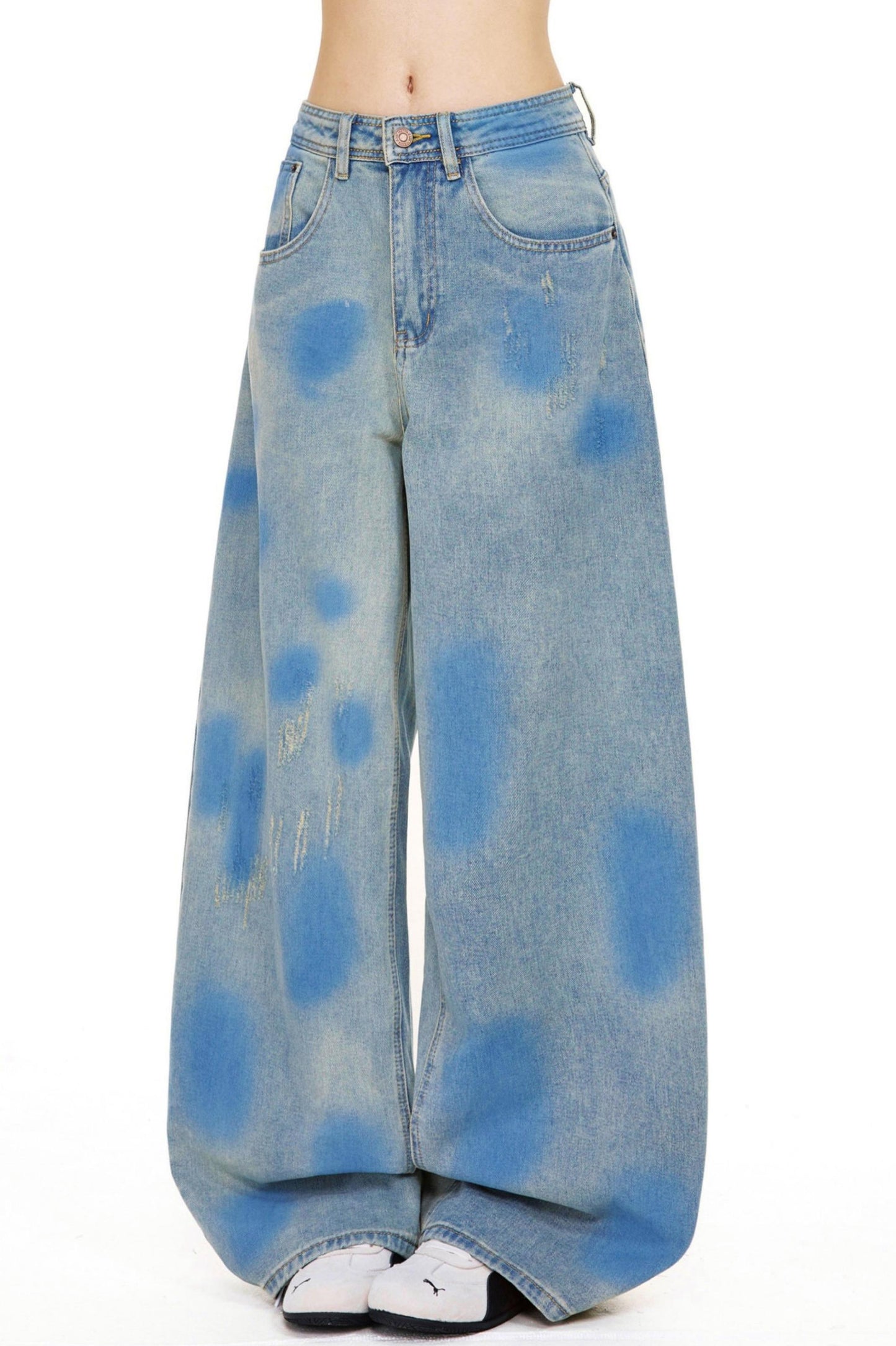 Marble Wash Wide Leg Denim Pants