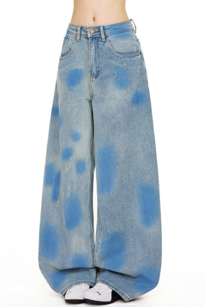 Marble Wash Wide Leg Denim Pants