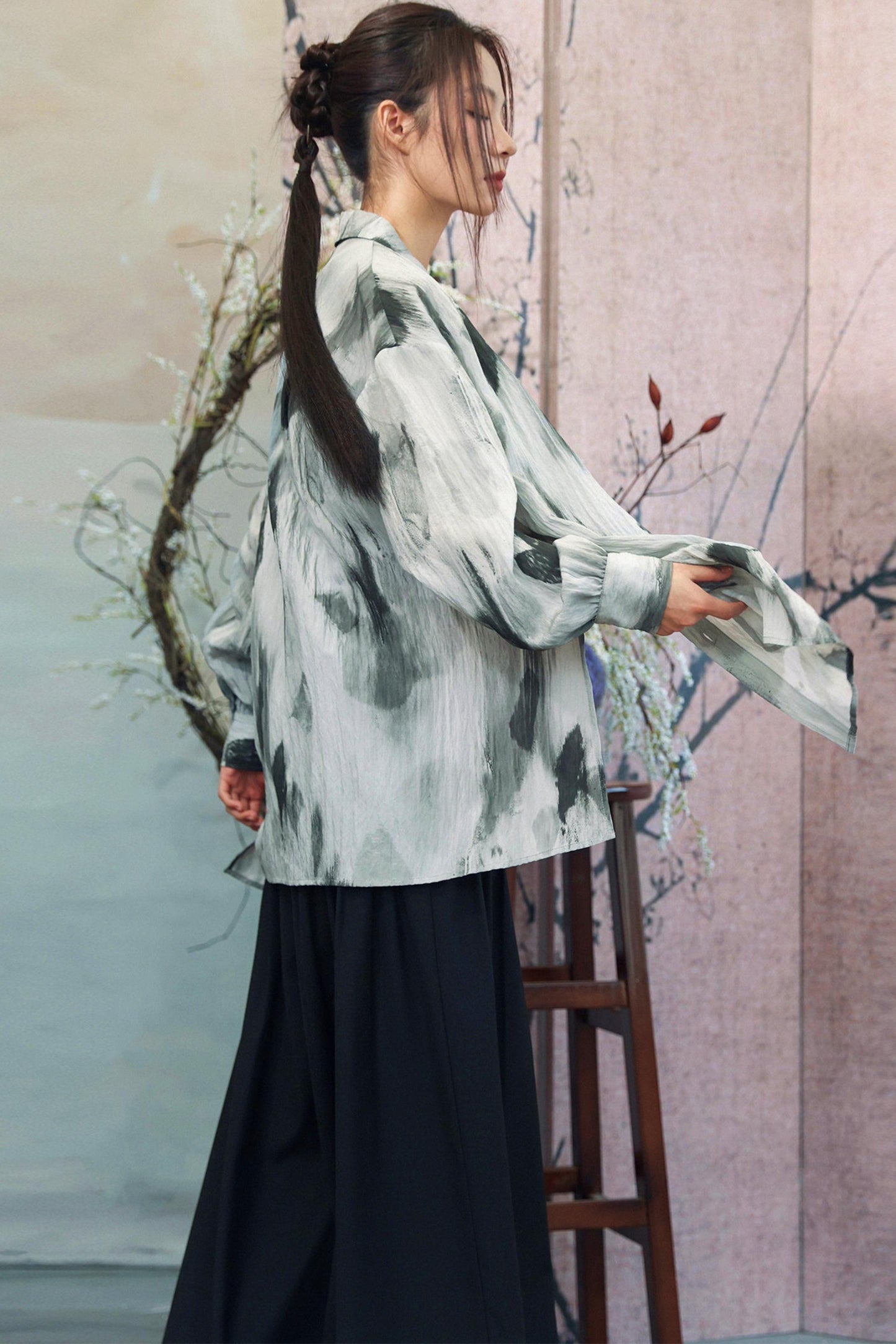 Gray Gradient Print Blouse + Easy Pants