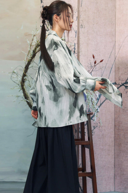 Gray Gradient Print Blouse + Easy Pants