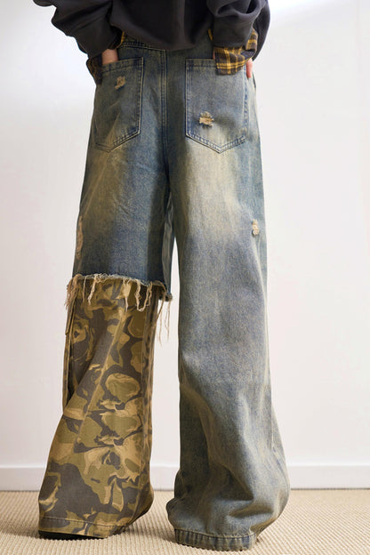 ステートメントパッチワークカモジーンズ