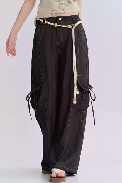 レースアップワイドレッグカーゴパンツ