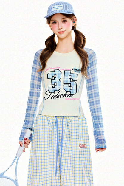 Plaid Patchwork Long Sleeve Top