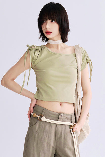 Shoulder Drawstring Cutout Tops