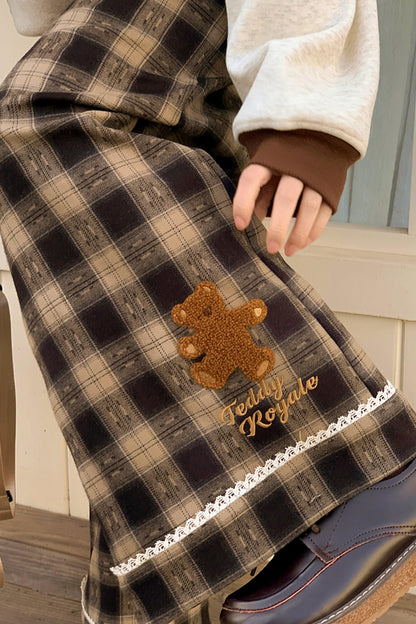 Fleece-Lined Wide Plaid Pants