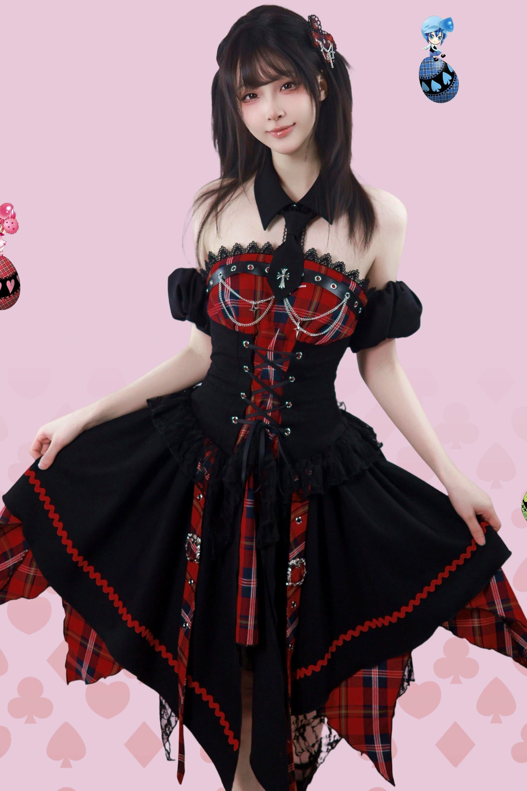 サブカルパンクゴシックチェックドレス – Belchic