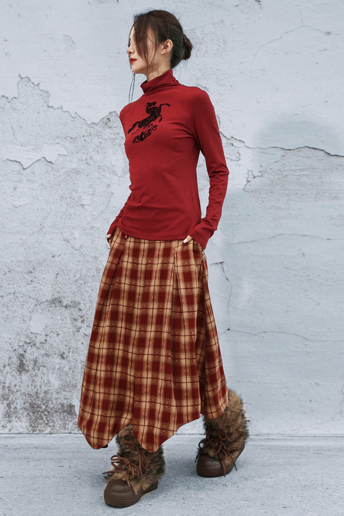 ダブルウエスティッドプラッドスカート