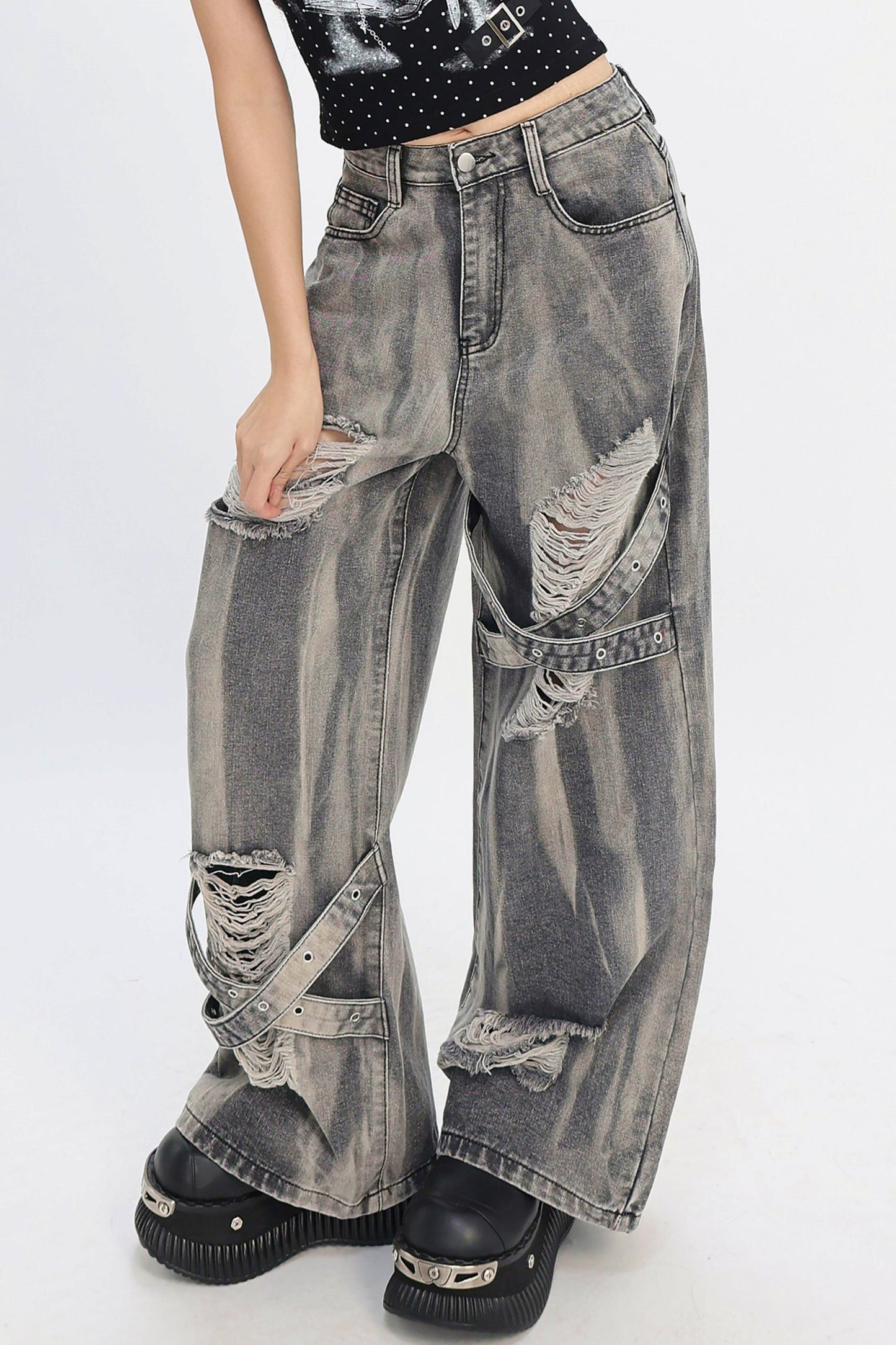 Distressed Strap Grunge Pants