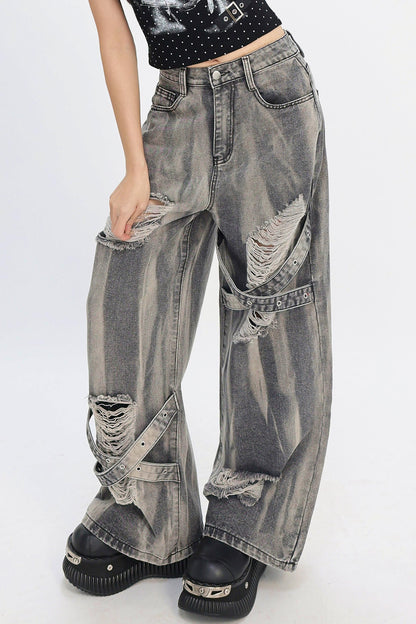 Distressed Strap Grunge Pants