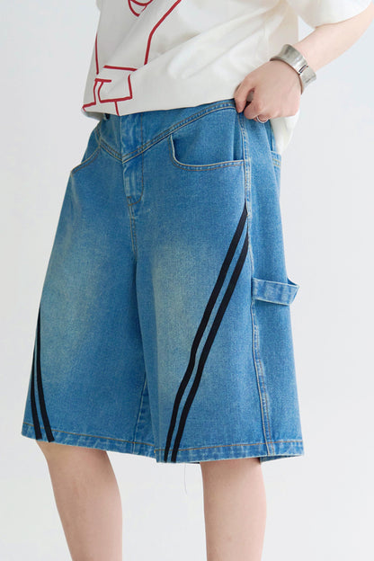 ストライプコントラストクロップドジーンズ