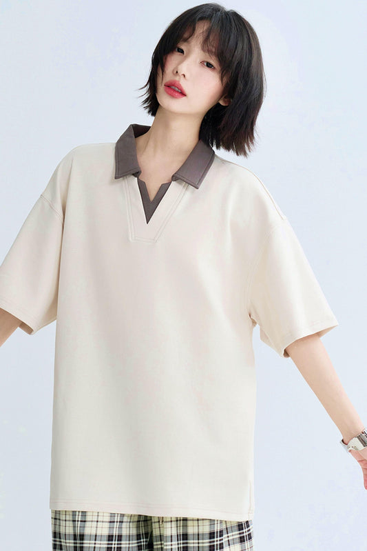 Contrast Lapel Loose Fit Faux Top