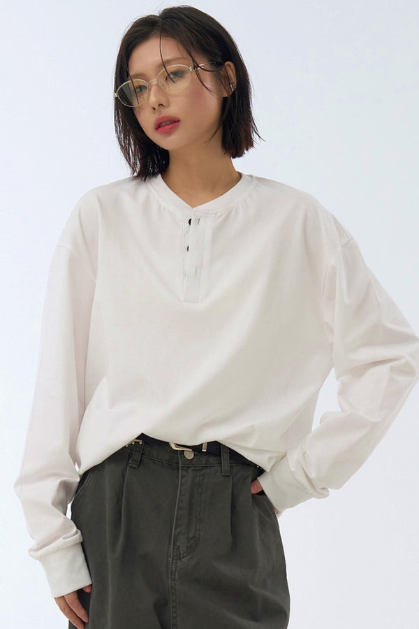 Minimal Half Button T-Shirt