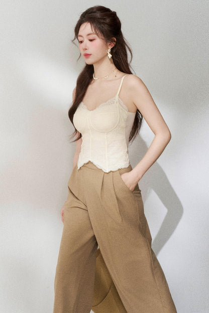 High Waisted Khaki Wide Leg Pants