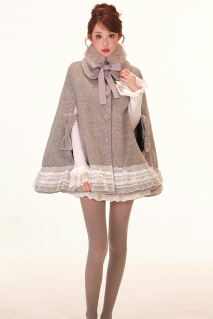 Lace-Trim Cape Coat + Top + Scarf