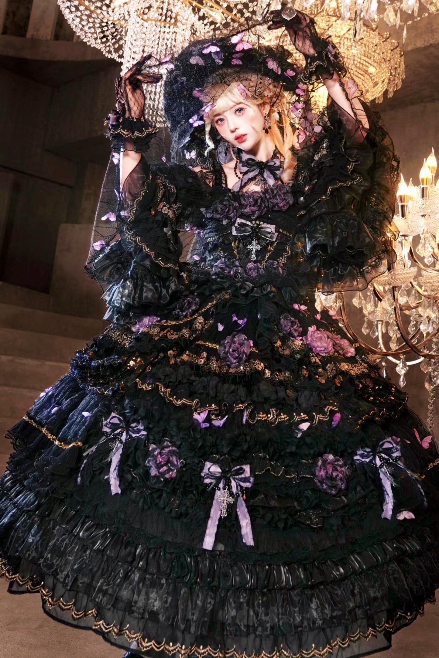 Abito lolita gotico da principessa con bara a farfalla