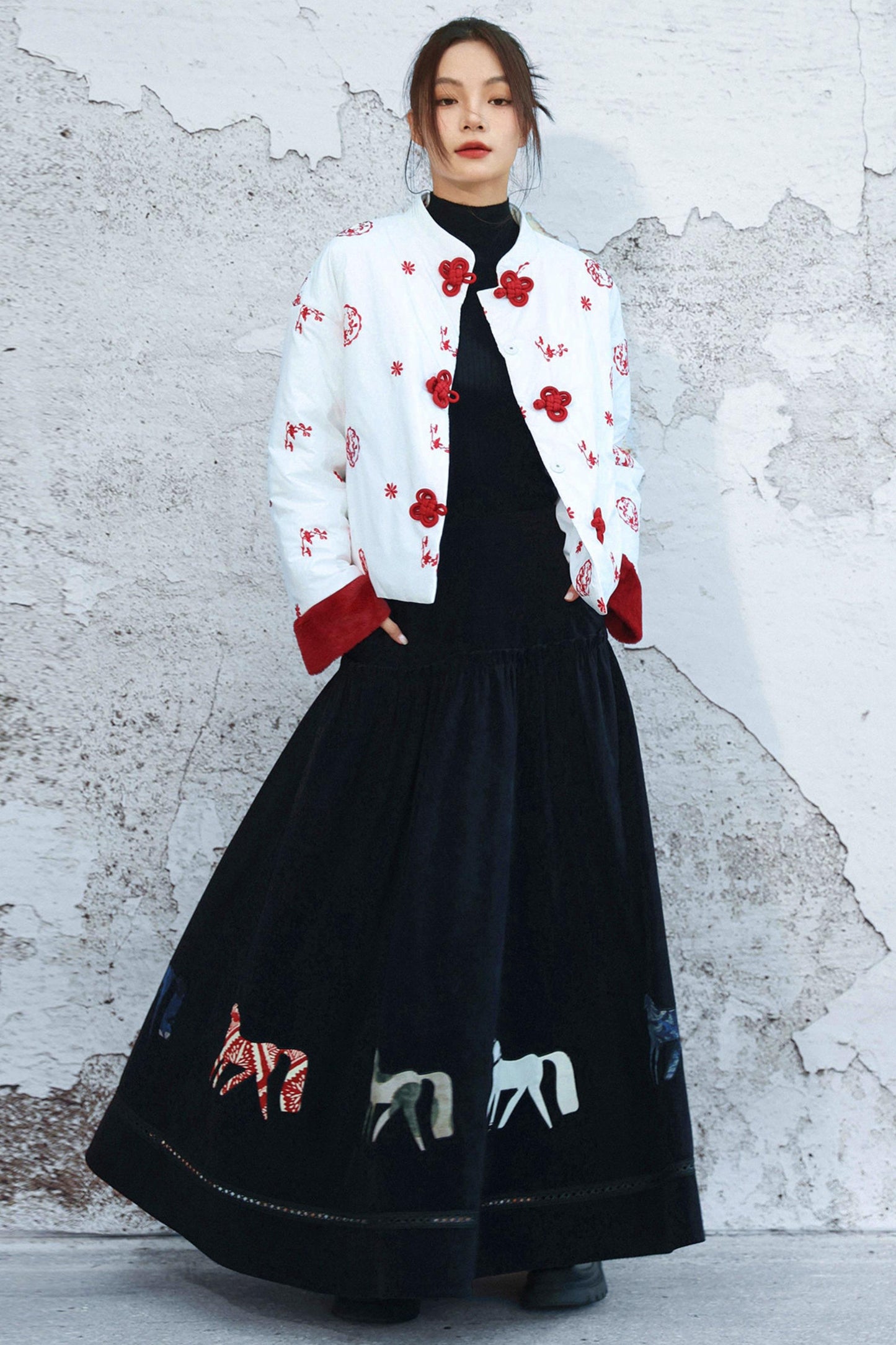 Embroidered Color Blocking Quilted Jacket