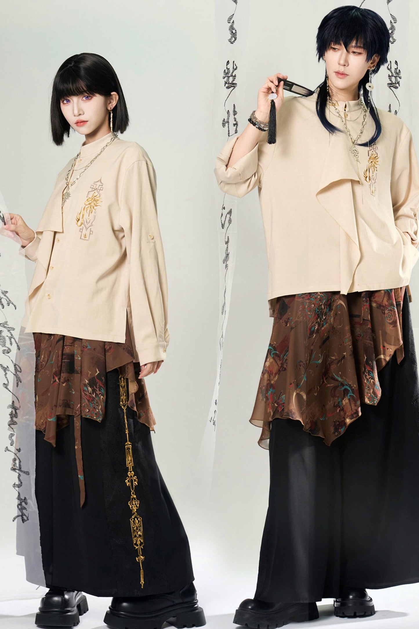 Lagenlook-Set mit weiter Hose im China-Stil