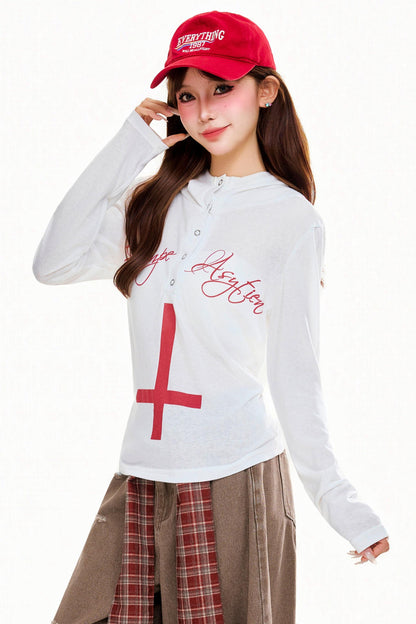 Letter Cross Hooded Top